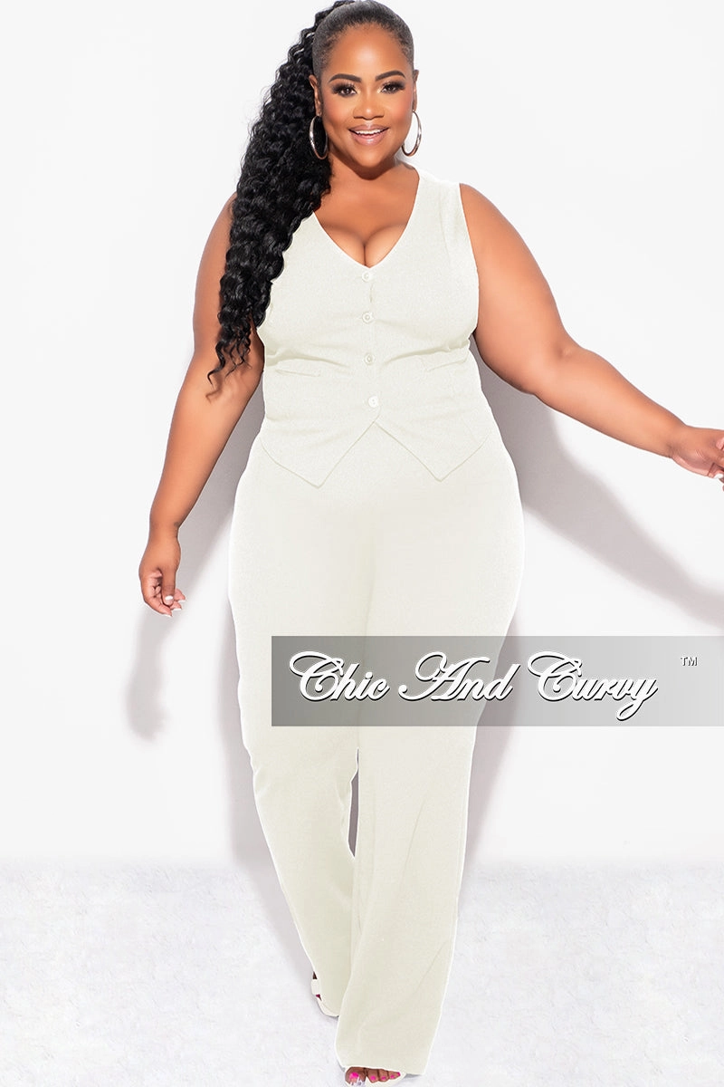 Dark wash Outfit Staple Final Sale Plus Size 2pc Sleeveless Blazer Vest and Pants Set in Ivory