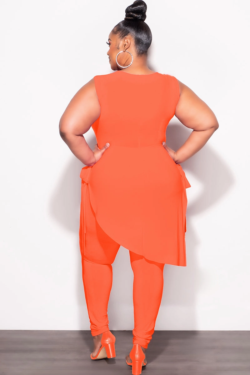 Final Sale Plus Size 2pc Sleeveless Top and Pants Set in Orange Comfort Flex Flattering Look