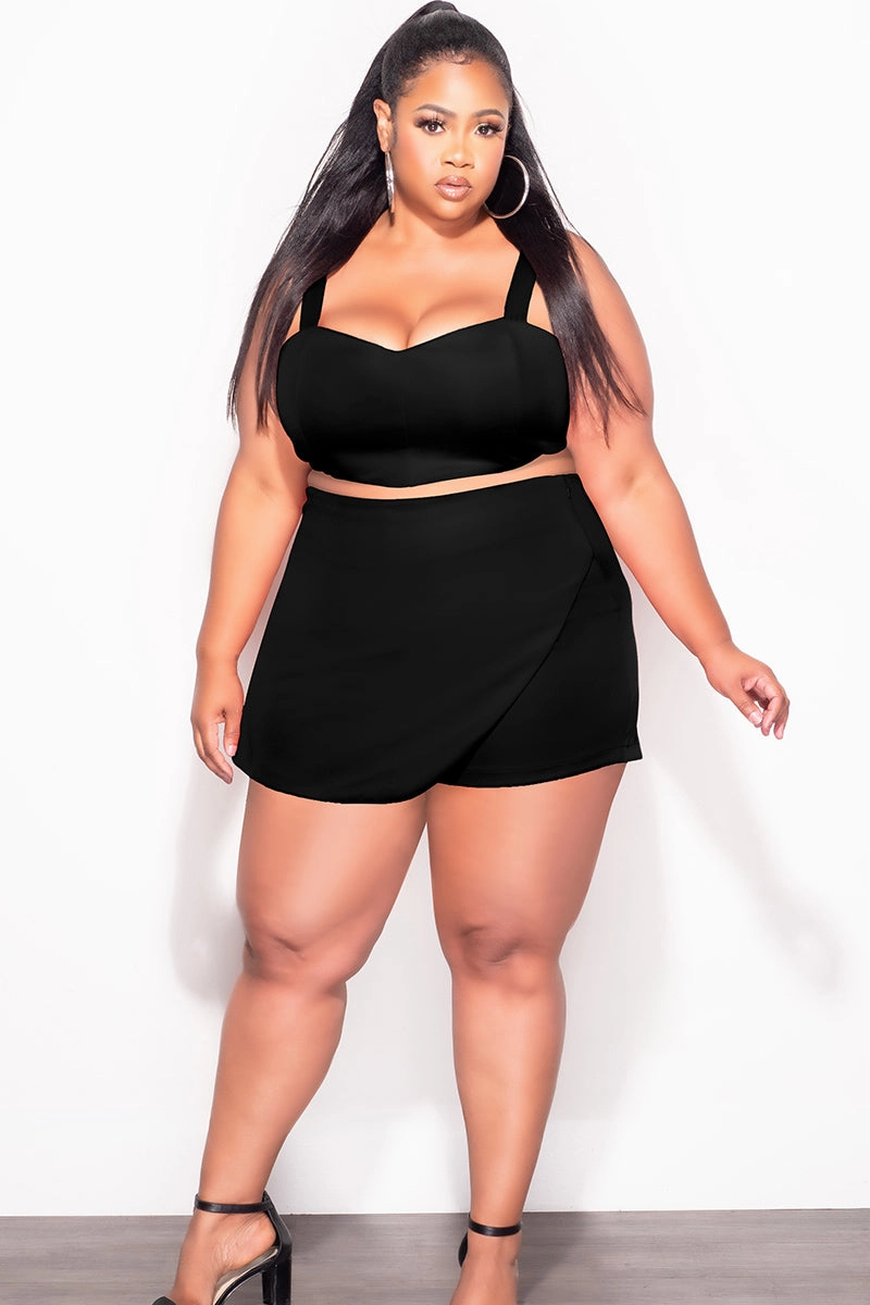 Final Sale Plus Size 2pc Strapless Crop Top and Skort Set in Black Low Bulk Design
