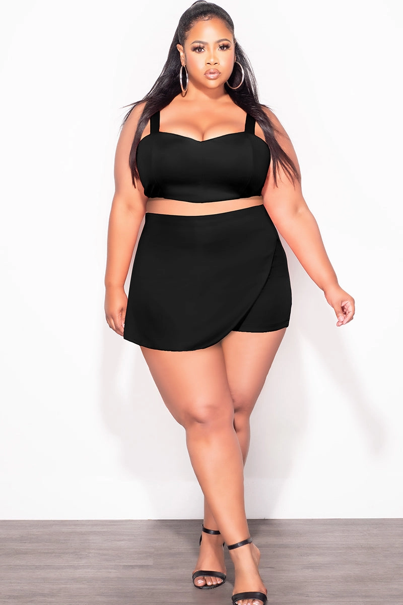 Layer Ready Sport Comfort Fit Final Sale Plus Size 2pc Strapless Crop Top and Skort Set in Black