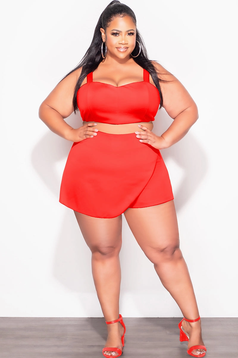 Final Sale Plus Size 2pc Strapless Crop Top and Skort Set in Dark Coral SoftLining Weekend Adventure