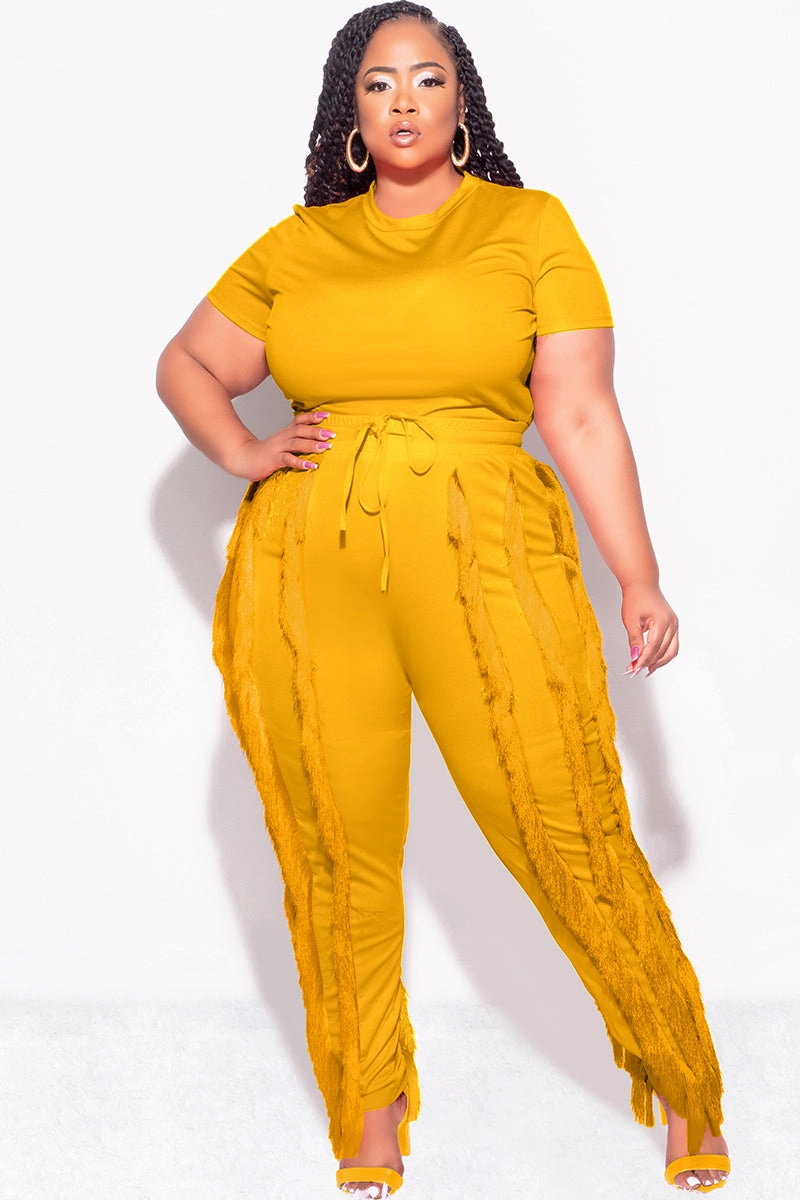 Timeless Comfort Wear Sport Comfort Final Sale Plus Size 2pc Tassel Pant Set in Mustard