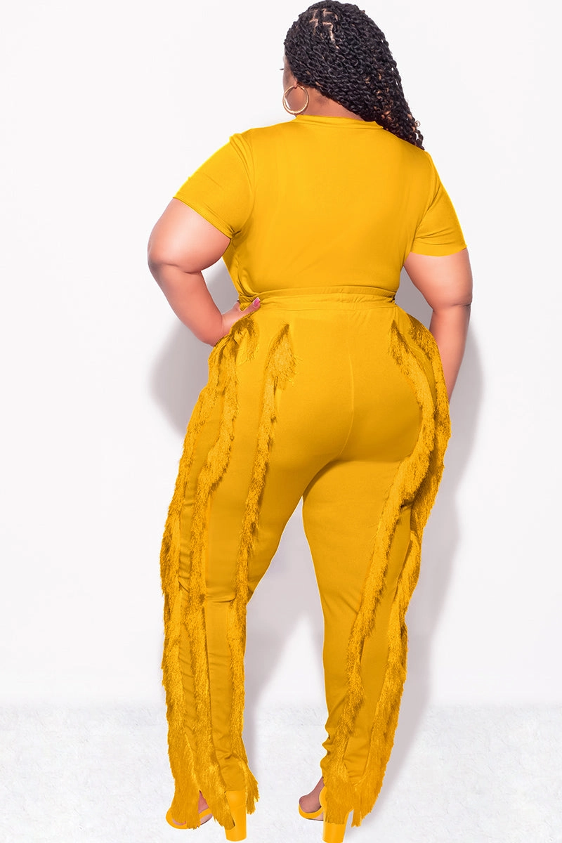 HeatRegulating Final Sale Plus Size 2pc Tassel Pant Set in Mustard