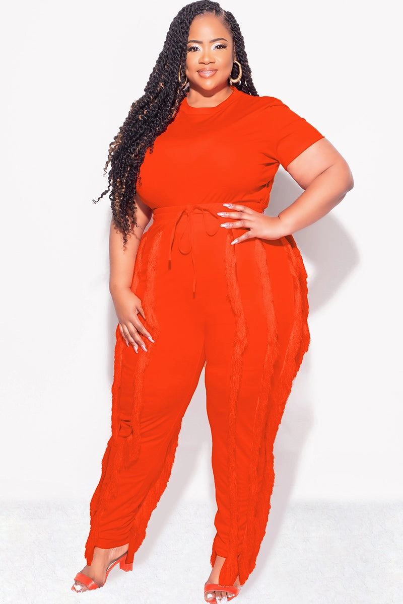 Sleek Fit Easy Layer Final Sale Plus Size 2pc Tassel Pant Set in Orange
