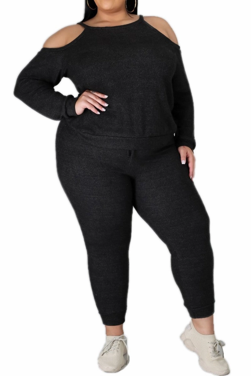 Final Sale Plus Size 2pc (Top & Jogger) Set In Charcoal Durable Fabric Breathable Comfort