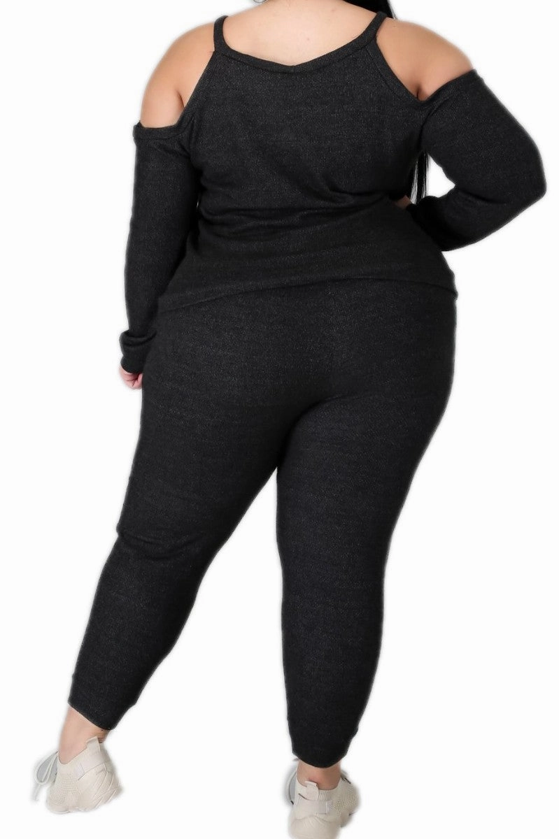 Metallic accents Final Sale Plus Size 2pc (Top & Jogger) Set In Charcoal
