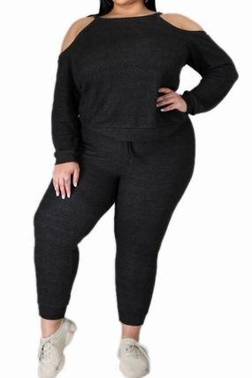 Final Sale Plus Size 2pc (Top & Jogger) Set In Charcoal Non Irritating
