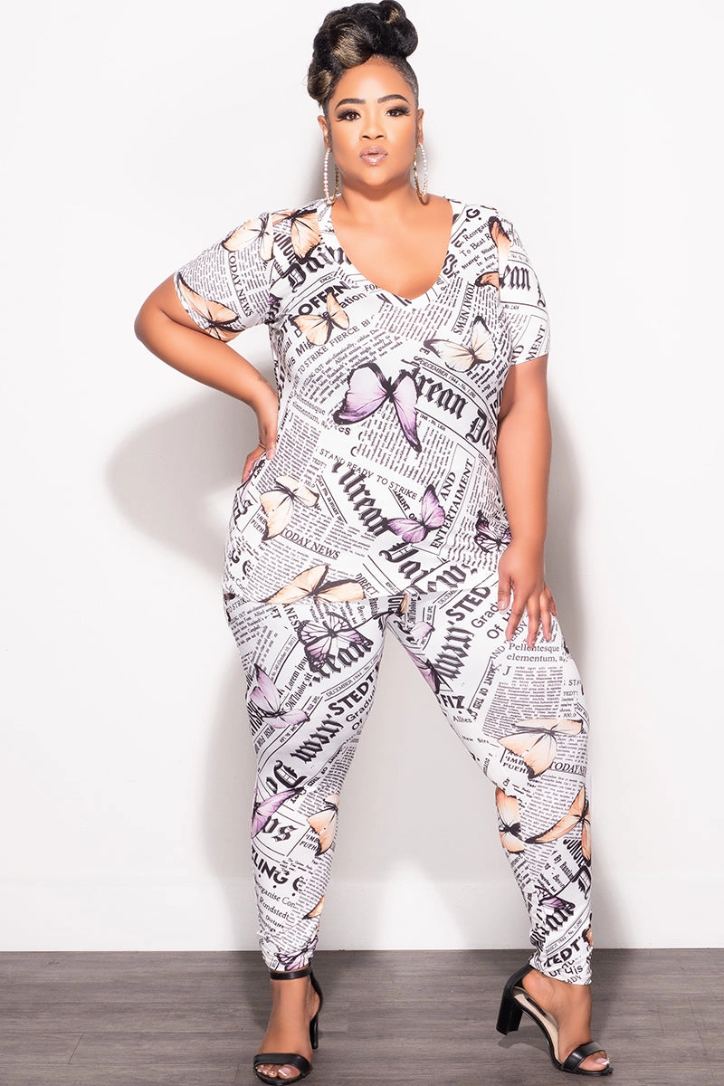 Sport Ready Slim Fit Wear Final Sale Plus Size 2pc (Top & Pants) Set in Butterfly News Print