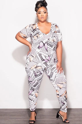 Sport Ready Slim Fit Wear Final Sale Plus Size 2pc (Top & Pants) Set in Butterfly News Print