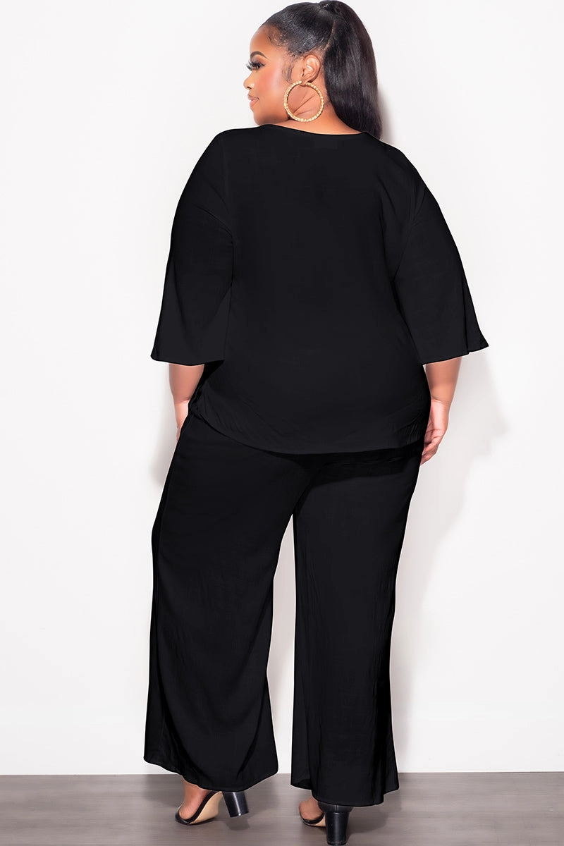 Final Sale Plus Size 2pc Top and Pants Set in Black Linen Metallic accents