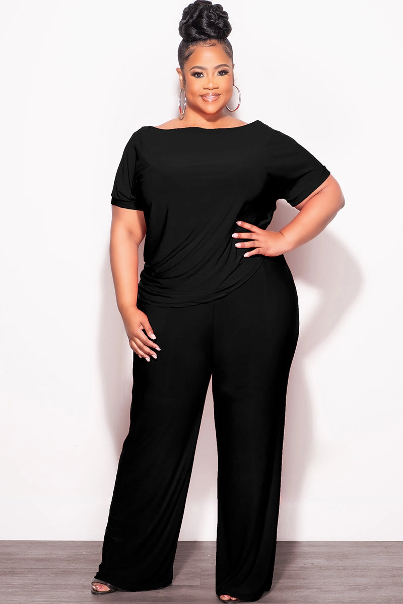 Final Sale Plus Size 2pc Top and Pants Set in Black Padded hips