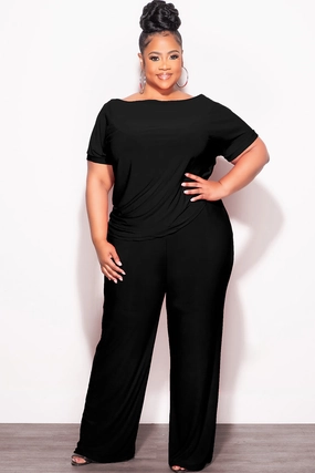 Final Sale Plus Size 2pc Top and Pants Set in Black Padded hips