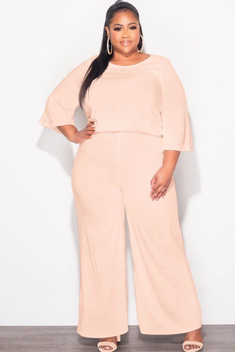 Easy Pack Final Sale Plus Size 2pc Top and Pants Set in Cappuccino Tan Linen