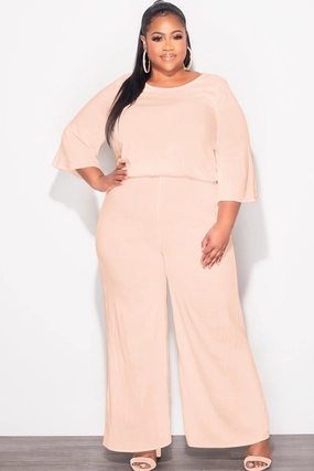 Easy Pack Final Sale Plus Size 2pc Top and Pants Set in Cappuccino Tan Linen