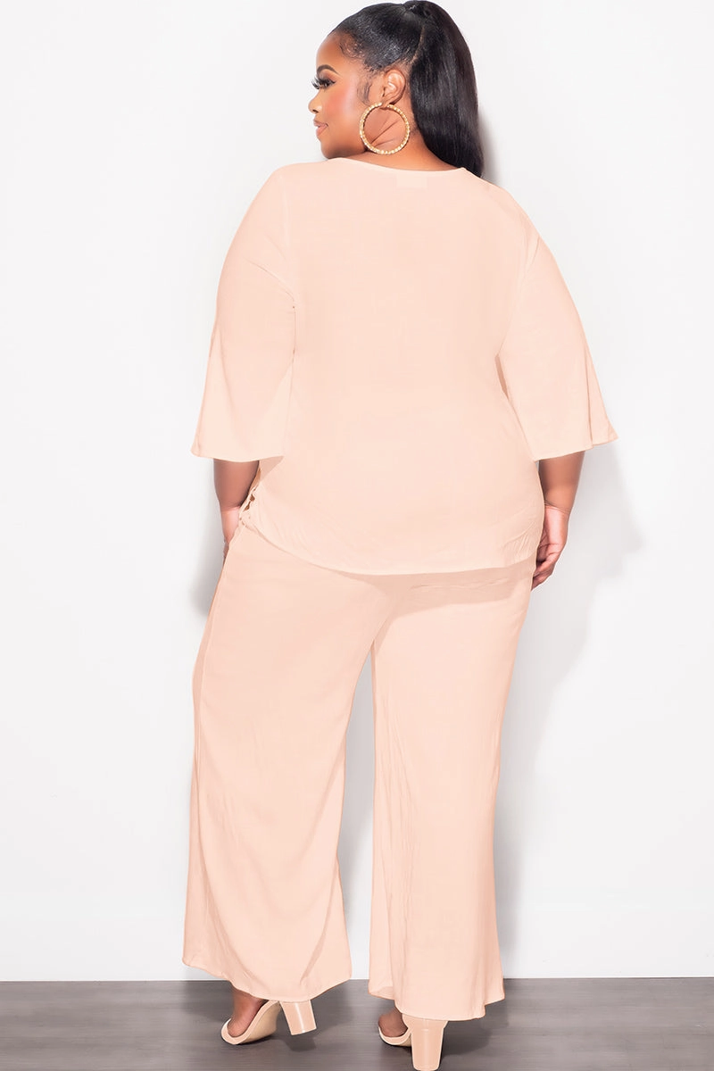 QuickReleaseBuckle Fashion-Forward Final Sale Plus Size 2pc Top and Pants Set in Cappuccino Tan Linen