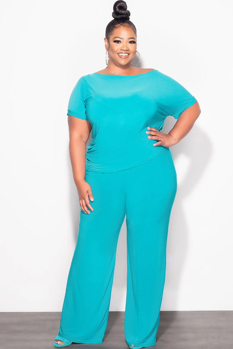 Final Sale Plus Size 2pc Top and Pants Set in Dark Teal Easy Motion Form Fit Comfort
