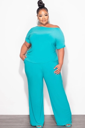 Final Sale Plus Size 2pc Top and Pants Set in Dark Teal Outdoor Comfort Fit