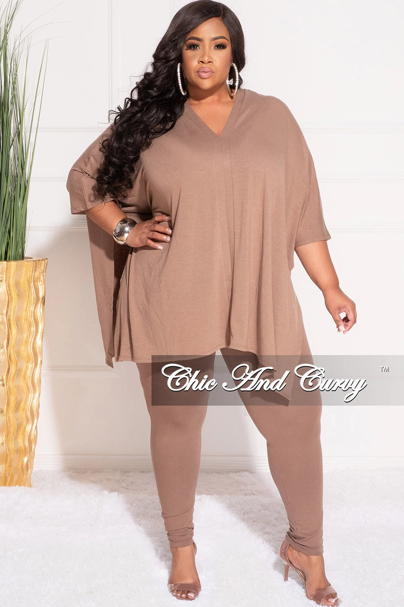 Final Sale Plus Size 2pc V Neck Tunic Top and Matching Legging Set in Brown All-Purpose Wear CompressionSupport