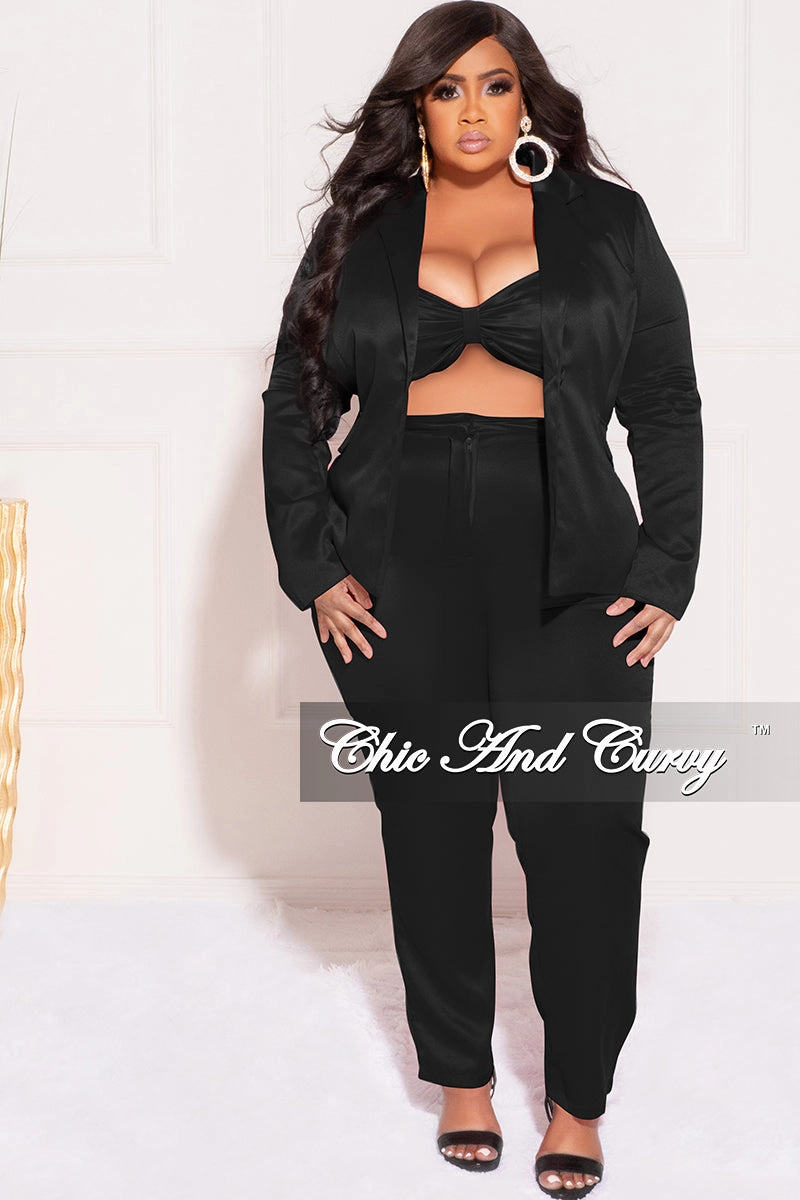 Fashionable Shirt MinimalistStyle Final Sale Plus Size 3pc (Blazer, Tube Top & Pants) Set in Black