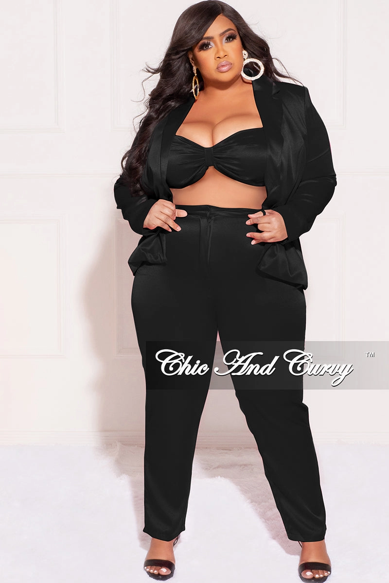 Final Sale Plus Size 3pc (Blazer, Tube Top & Pants) Set in Black NonIrritating