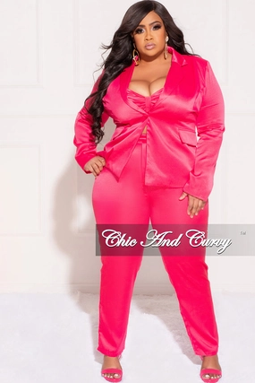 Thermal Regulation System Final Sale Plus Size 3pc (Blazer, Tube Top & Pants) Suit Set in Fuchsia