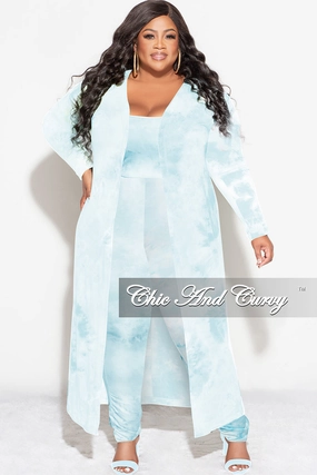 Sporty Look QuickReleaseBuckle Final Sale Plus Size 3pc (Duster, Crop Tank Top & Pants) Set in Blue Cloud Print