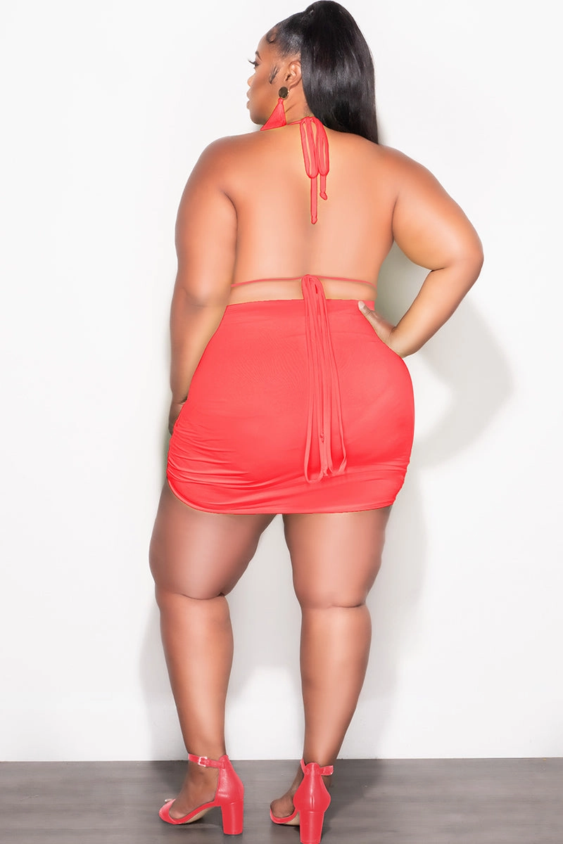 Final Sale Plus Size 3pc Set Bikini Top, Briefs & Ruched Skirt in Rust Orange Day Wear