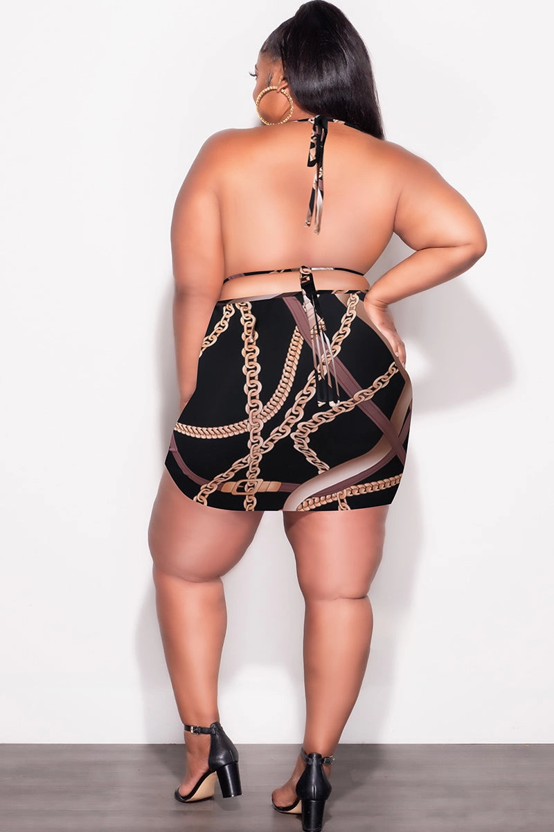 FlameRetardantTreatment Final Sale Plus Size 4pc Set Bikini Top Poolside Playsuit with Chain Print