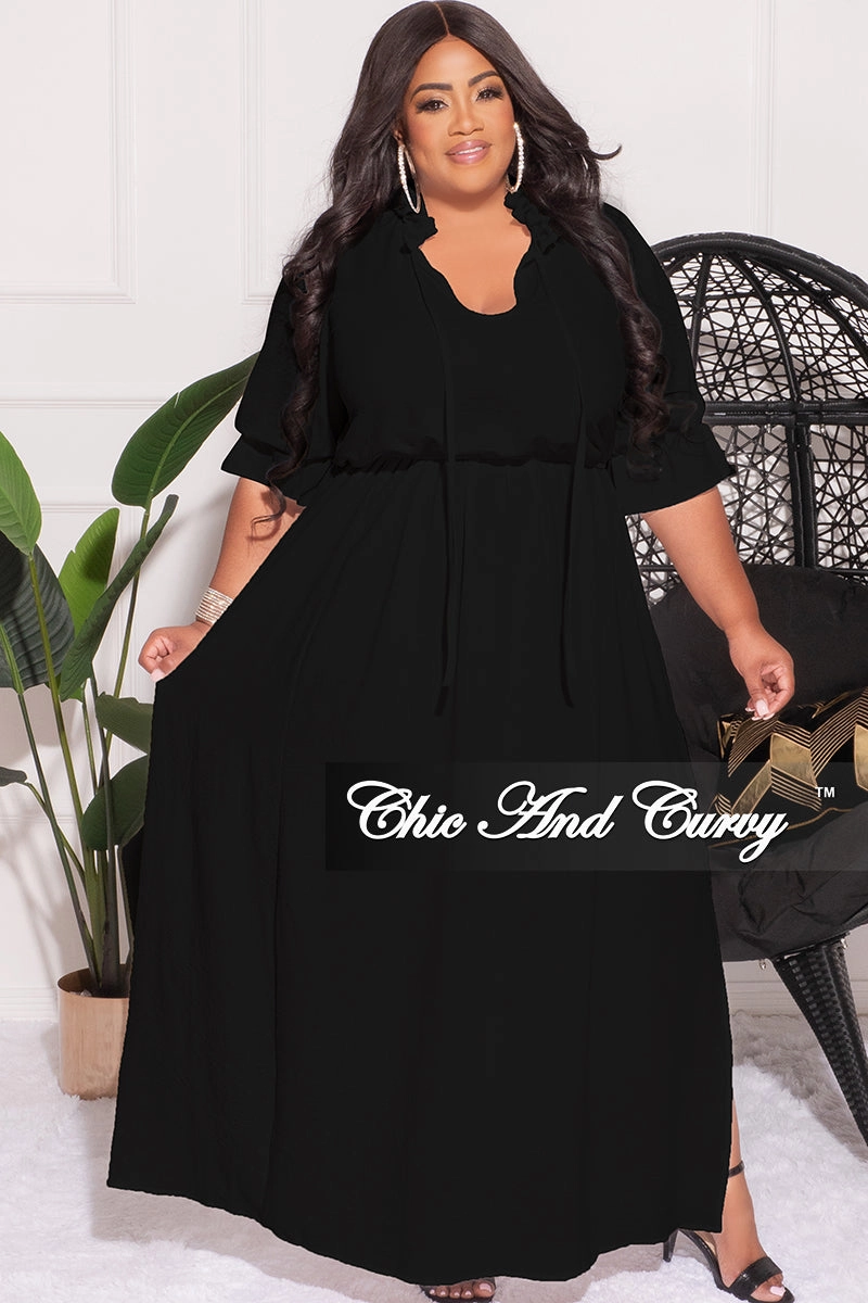 Final Sale Plus Size Balloon Sleeve Crop Top and Maxi Skirt Set in Black Light wash Flexible Durability