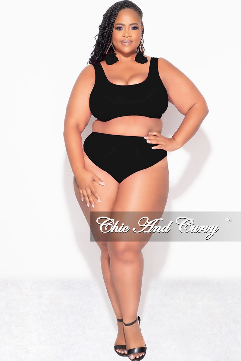 Final Sale Plus Size Bikini Set in Black ResilientElasticBand Sport Performance