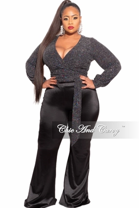 Final Sale Plus Size Bodysuit in Black Iridescent Faux Sequin & Silver Glitter Versatile Layering Piece Non Chafing Side Seams