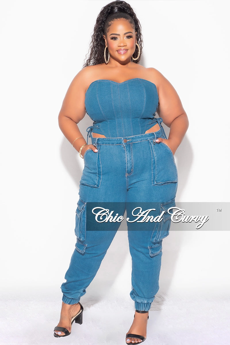 Final Sale Plus Size Corset Top in Denim Seamless Waistband Stretch Material