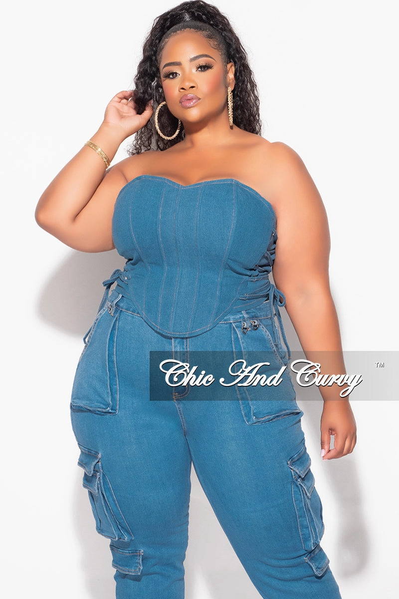 Quick Comfort Outdoor Comfort Fit Final Sale Plus Size Corset Top in Denim