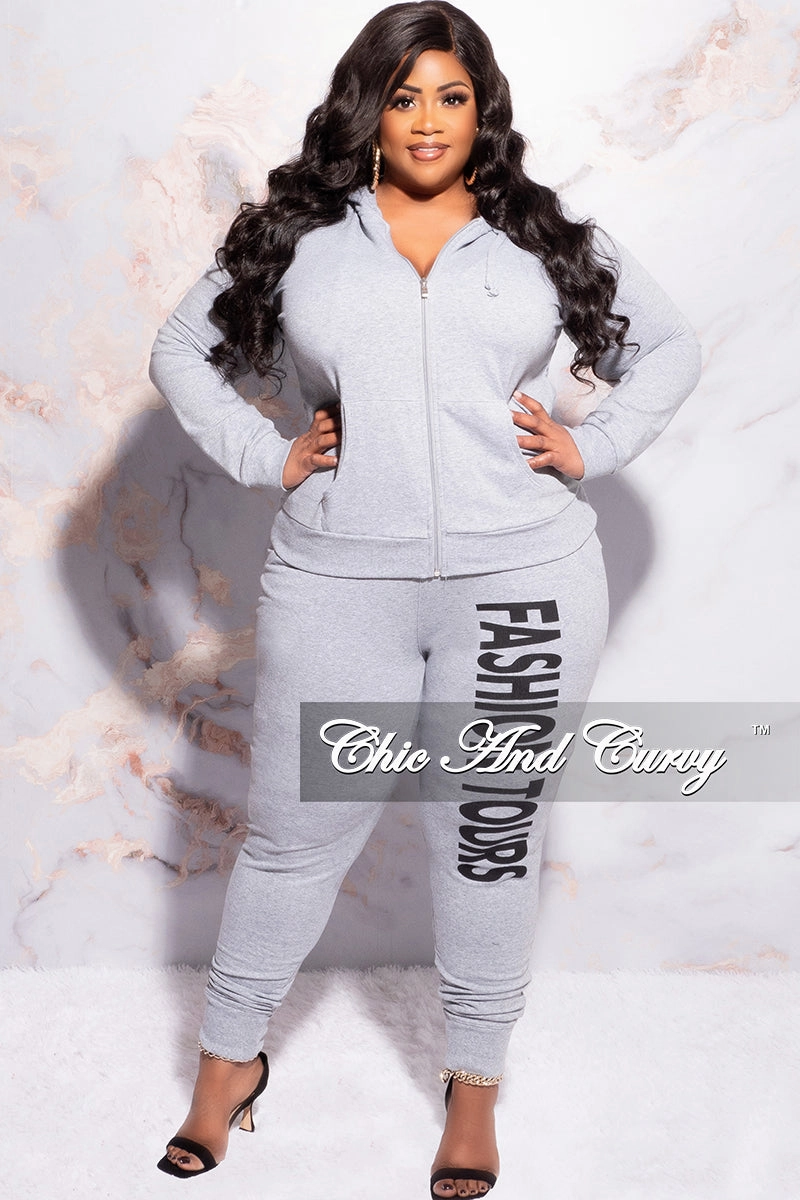 Final Sale Plus Size Fashion Tours Hooded Jogging Set in Grey Weather Flex