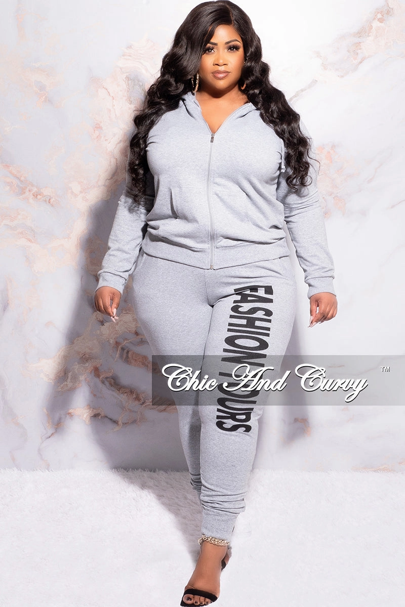 Final Sale Plus Size Fashion Tours Hooded Jogging Set in Grey Fit Freedom Flexible Cut