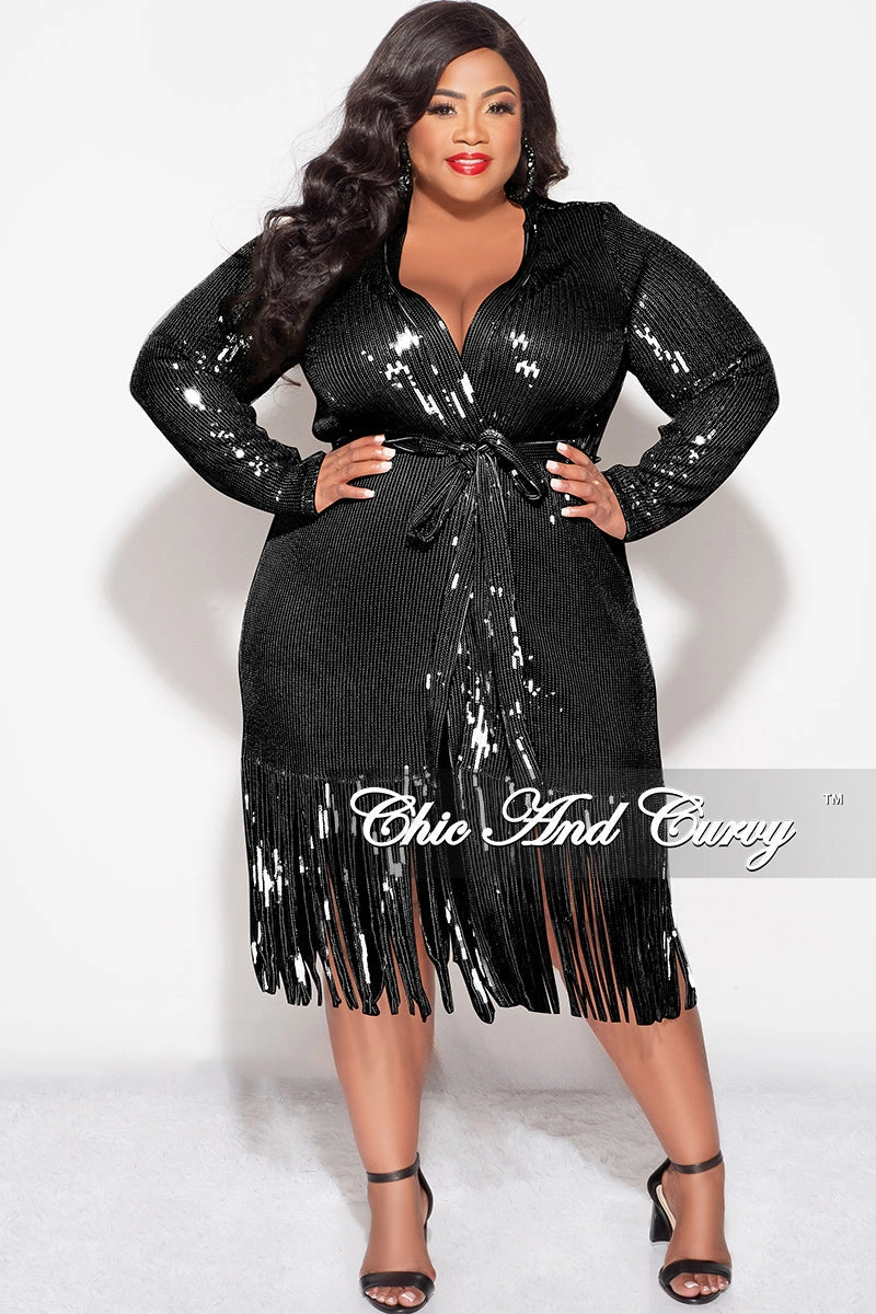 NonChafeCollarTech ReinforcedShoulderConstruction Final Sale Plus Size Faux Sequin Duster with Belt in Black