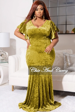 Final Sale Plus Size Faux Wrap Sleeves Gown Velvet in Tea Leaf (similar to Puce) AntiStatic Material