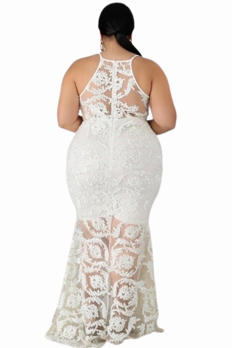 AllDaySoftness AntiPillTreatment Final Sale Plus Size Gown with Deep V and Mermaid Bottom in Ivory
