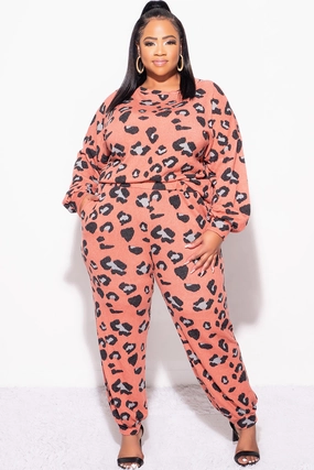 Final Sale Plus Size Jogger Set in Pink with Animal Print No Wrinkle
