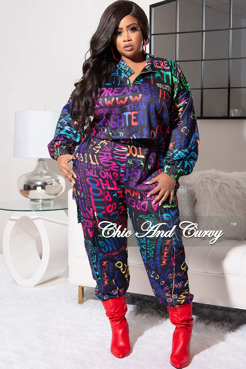 Final Sale Plus Size Jogging Set in Multi Color Print Stretch Fit Wear