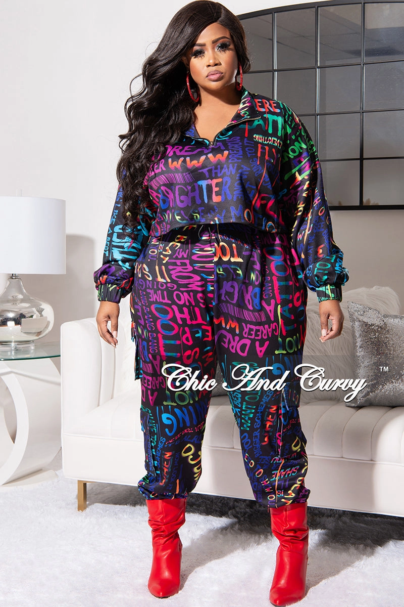 Final Sale Plus Size Jogging Set in Multi Color Print Layered Comfort Comfort-First