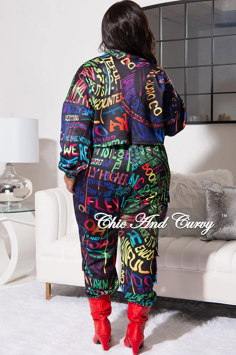 tech fabric Stain Resistant Weave Final Sale Plus Size Jogging Set in Multi Color Print