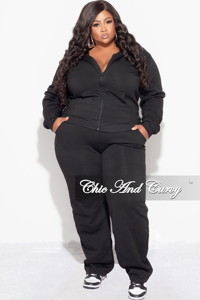 Trendy Comfort Final Sale Plus Size Long Sleeve Hooded Jogging Set in Black