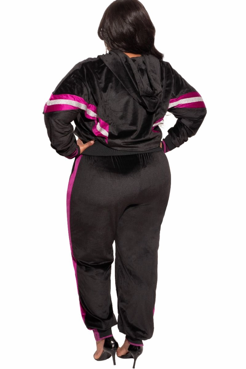 Zero Waste Manufacturing Final Sale Plus Size Long Sleeve Hooded Jogging Set in Black