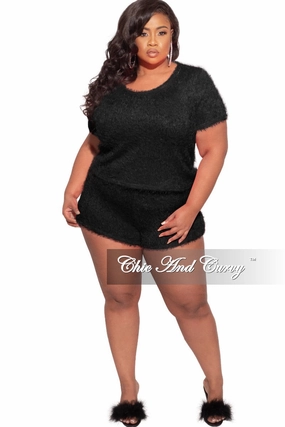 Final Sale Plus Size Lounge Set /Sleepwear in Black Relaxed Design Low Maintenance