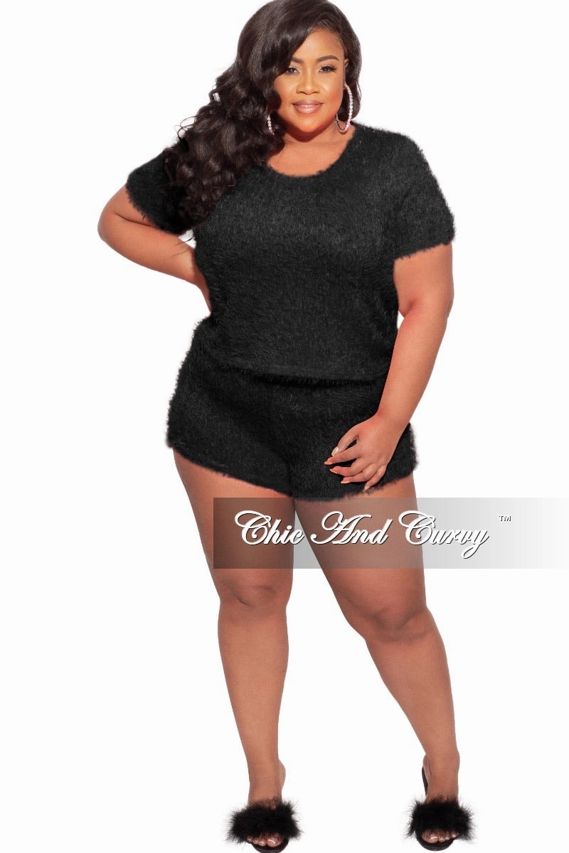 Final Sale Plus Size Lounge Set /Sleepwear in Black Layered Protection Easy Care Fabric Finish