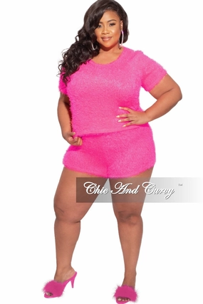 Chill Fit Final Sale Plus Size Lounge Set /Sleepwear in Neon Pink