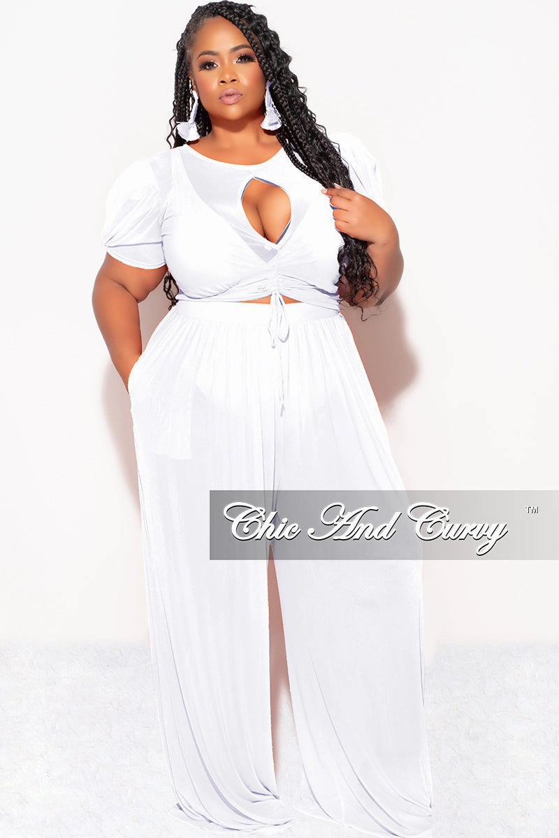 Tough Stretch Classy Fit Final Sale Plus Size Mesh 3pc Set Top, Bralette, & Pant with Briefs in White