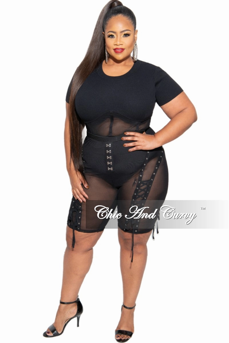 Structured Hemline Final Sale Plus Size Mesh Set with Grommet Details
