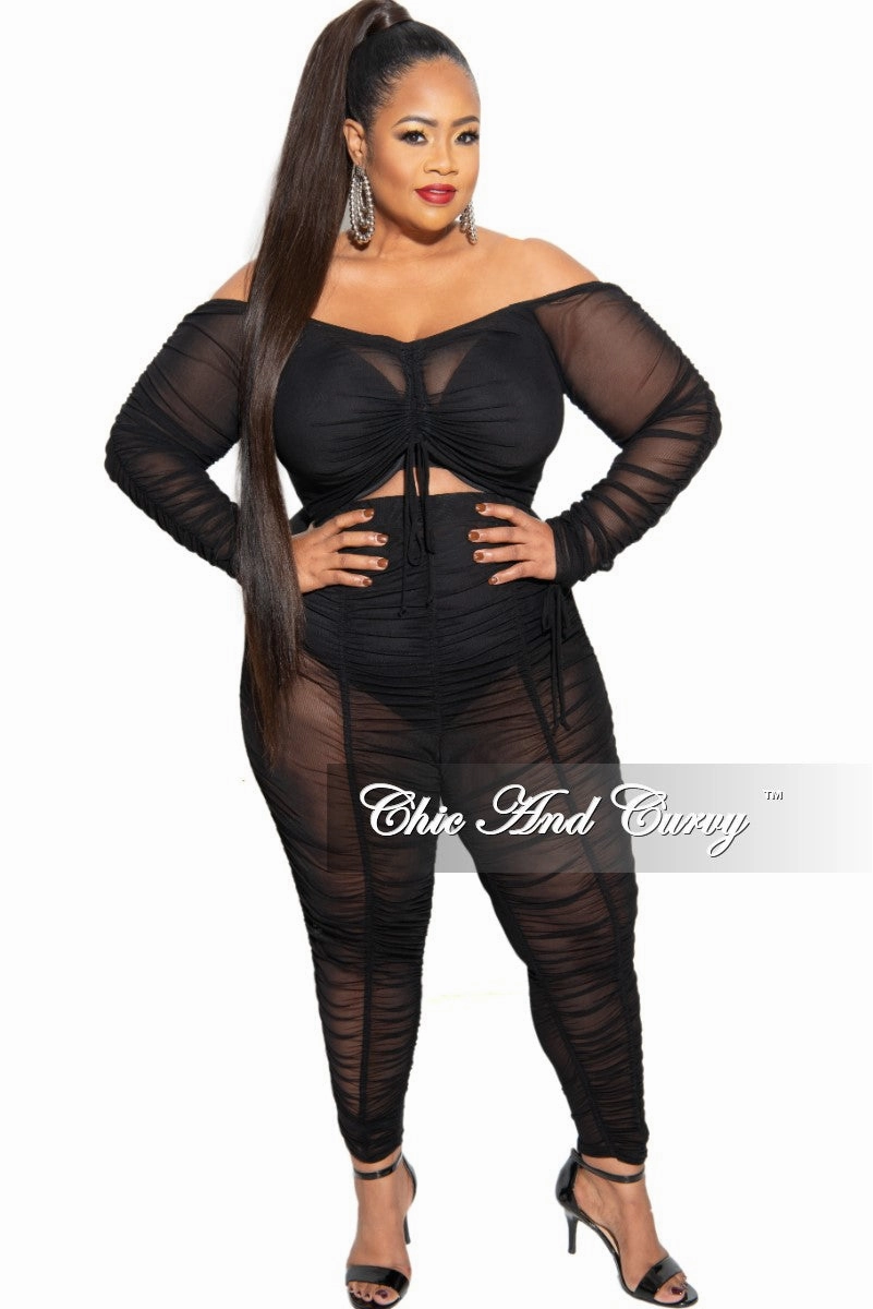 Final Sale Plus Size Mesh Set with Ruching Details Tight Cut hypoallergenic